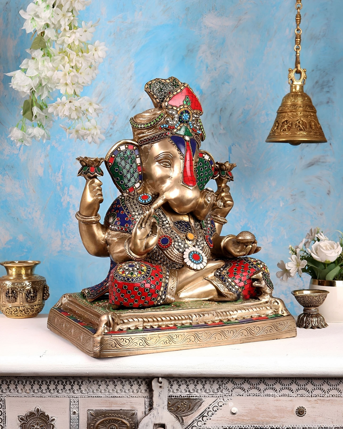 Brassaura® Brass Puna Ganesh Shreemant Dagduseth Halwai Ganapati Statue | Height 19 Inches