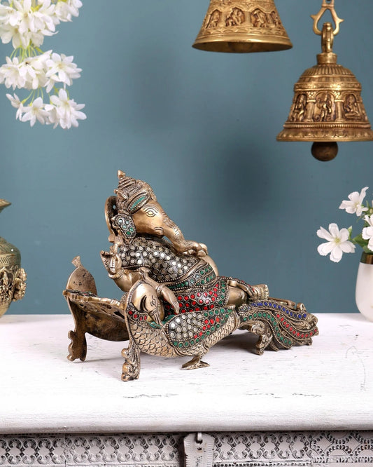 Brassaura® Brass Ganapathi on Peacock Throne Statue | Height 7.5 Inches