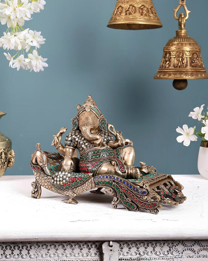 Brassaura® Brass Ganapathi on Peacock Throne Statue | Height 7.5 Inches