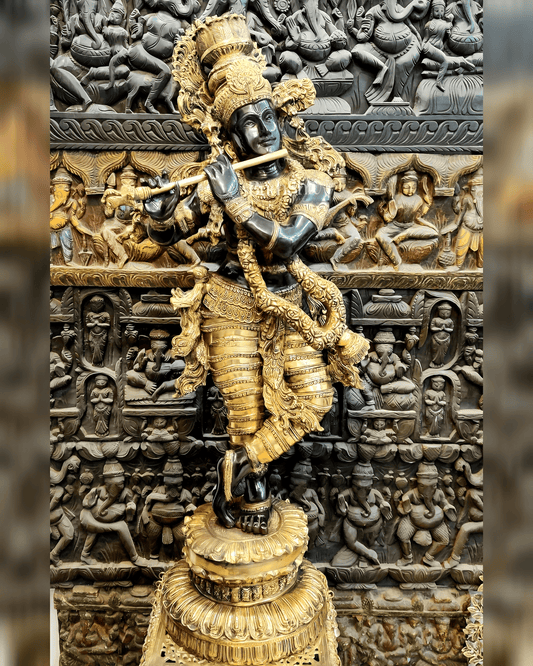 Brassaura™ Large Lord Krishna Brass Statue | Handcrafted Masterpiece | Height 46 Inches & Weight 66 Kgs