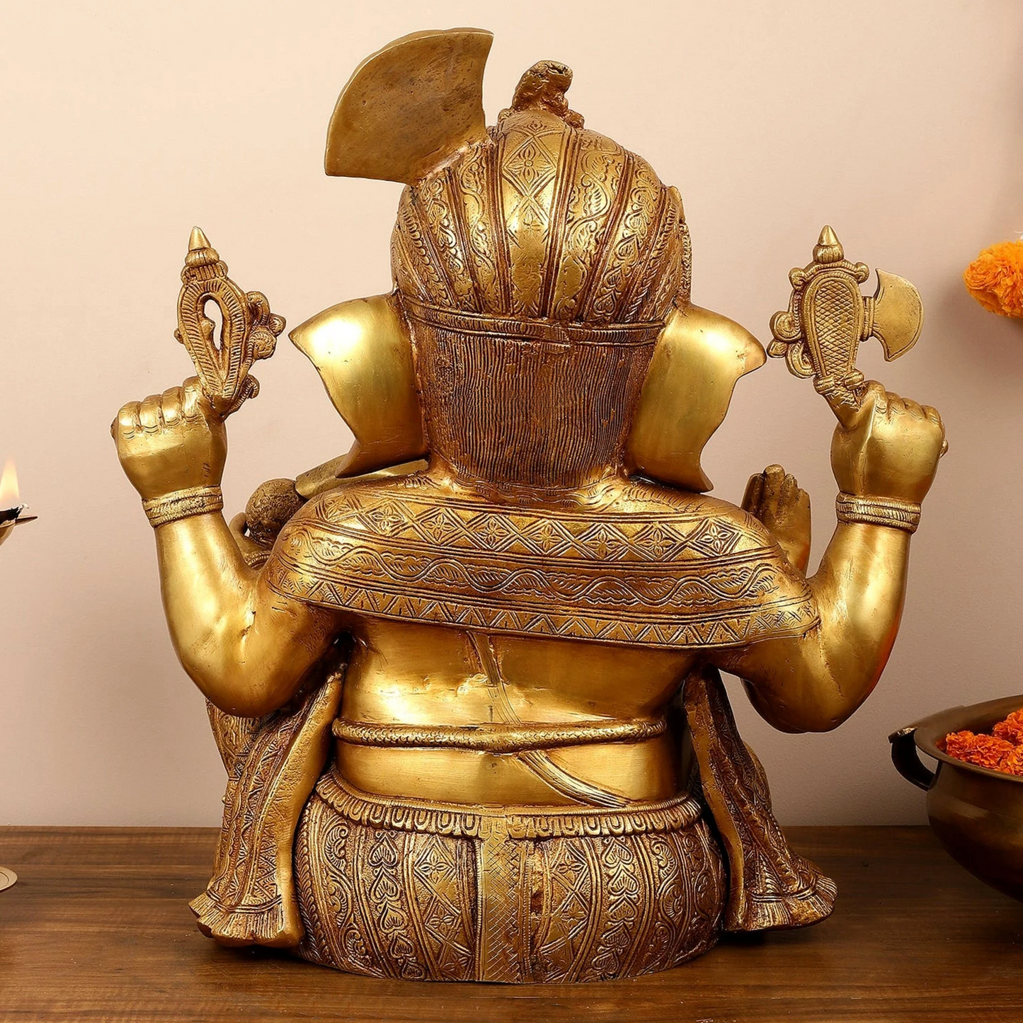 Brassaura™ Pure Brass Lord Ganesha Idol | Handcrafted Spiritual Showpiece | Weight 29.5 Kgs | Height 21 Inches