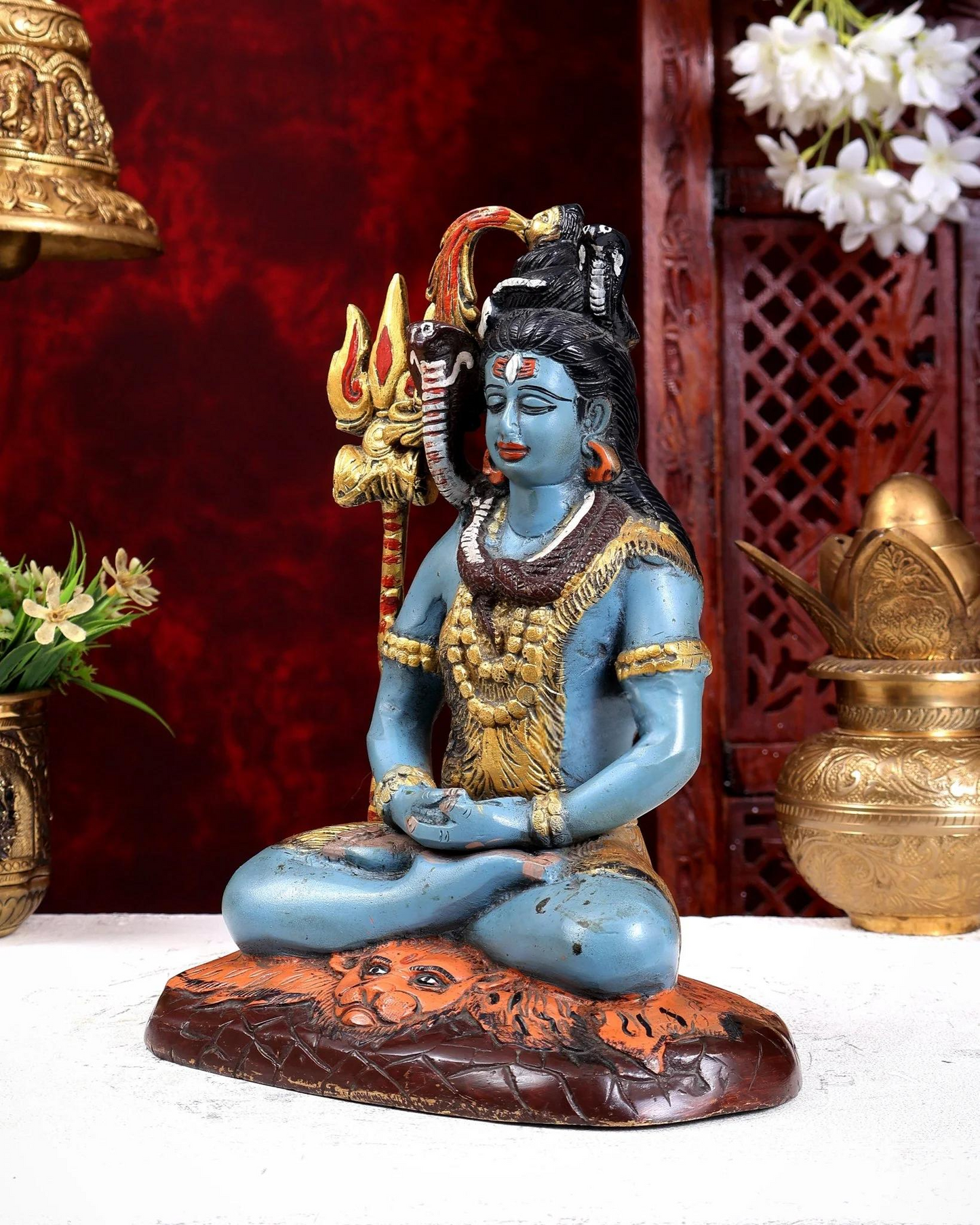 ब्रासोरा® वृंदावन वेणुगोपाल कृष्ण पीतल की प्रतिमा मोर के साथ | एंटीक नीला और सुनहरा रंग | ऊँचाई 20 इंच
