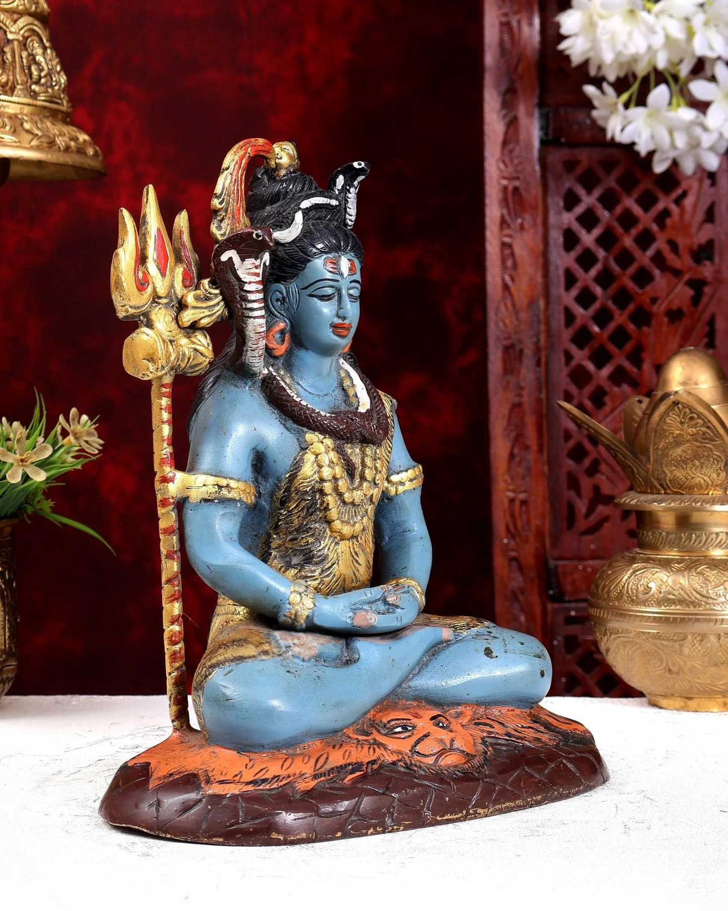 ब्रासोरा® वृंदावन वेणुगोपाल कृष्ण पीतल की प्रतिमा मोर के साथ | एंटीक नीला और सुनहरा रंग | ऊँचाई 20 इंच