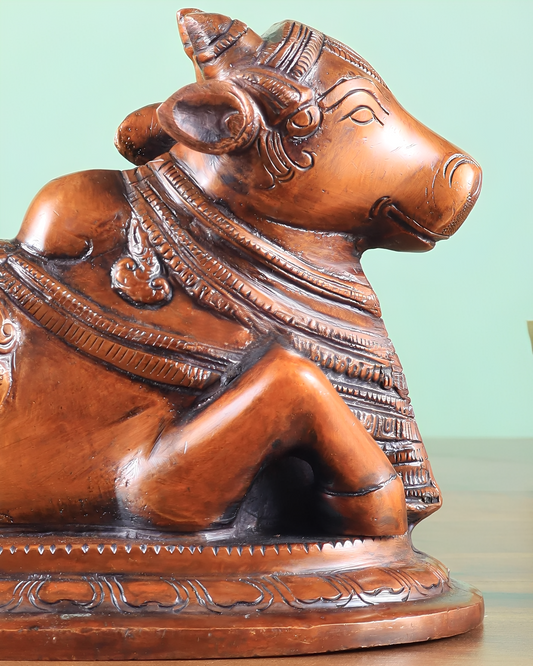 Brassaura™ Handcrafted Brass Nandi Statue – Copper Tone | Height 6" & Weight 3.25 Kgs