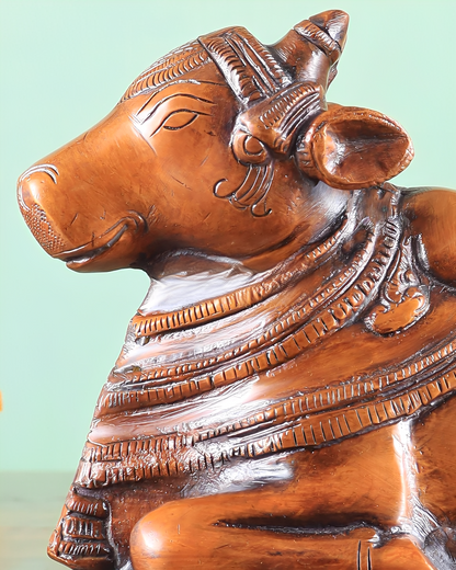 Brassaura™ Handcrafted Brass Nandi Statue – Copper Tone | Height 6" & Weight 3.25 Kgs
