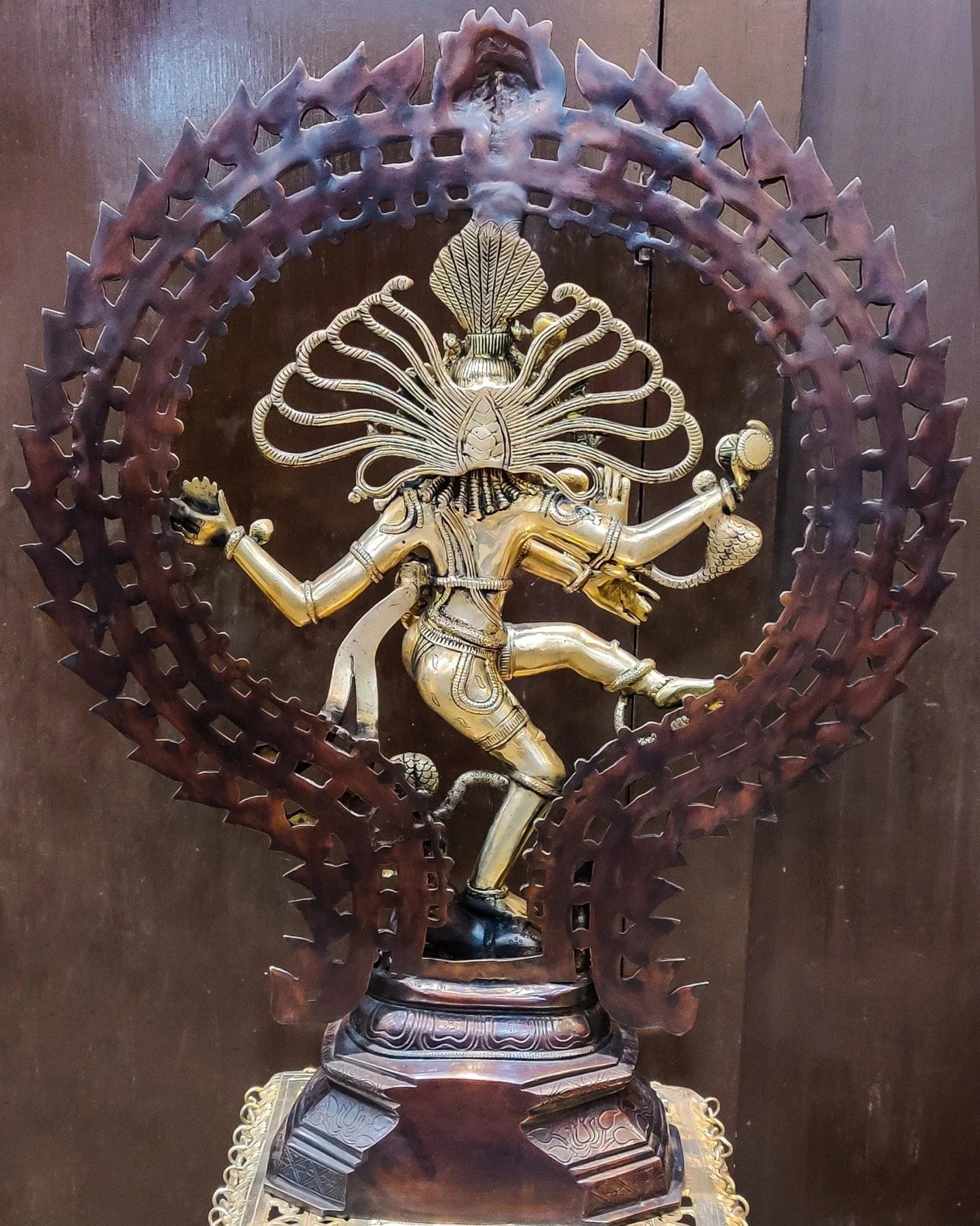Brassaura™ Pure Brass Nataraja Statue in Dual-Tone Brown & Golden Finish | Height 30 Inches & Weight 23 Kgs