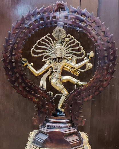 Brassaura™ Pure Brass Nataraja Statue in Dual-Tone Brown & Golden Finish | Height 30 Inches & Weight 23 Kgs