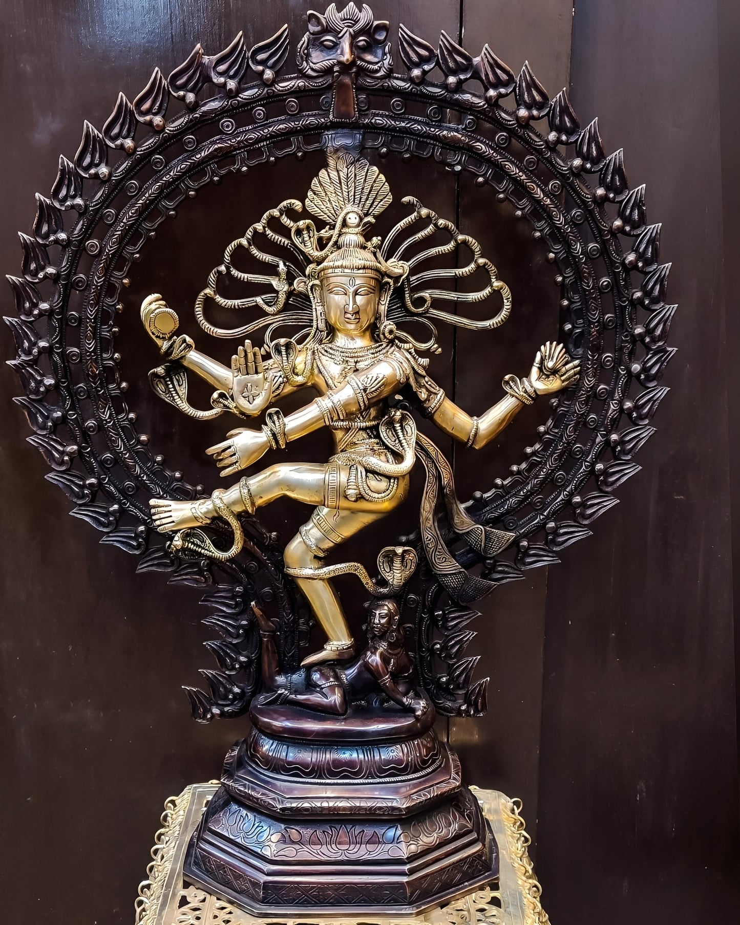Brassaura™ Pure Brass Nataraja Statue in Dual-Tone Brown & Golden Finish | Height 30 Inches & Weight 23 Kgs
