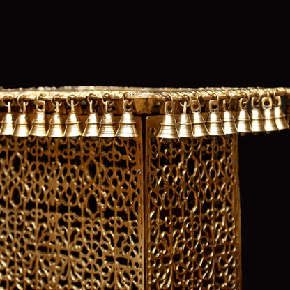 Brassaura® Handcrafted Brass Chowki with Decorative Bells | Pure Superfine Brass Handcrafted Furniture | Brass Stool for Home Temple, Pooja Room | Height 21 Inches | Weight 32 Kgs