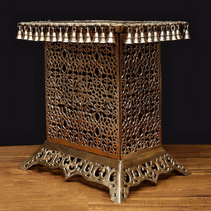 Brassaura® Handcrafted Brass Chowki with Decorative Bells | Pure Superfine Brass Handcrafted Furniture | Brass Stool for Home Temple, Pooja Room | Height 21 Inches | Weight 32 Kgs