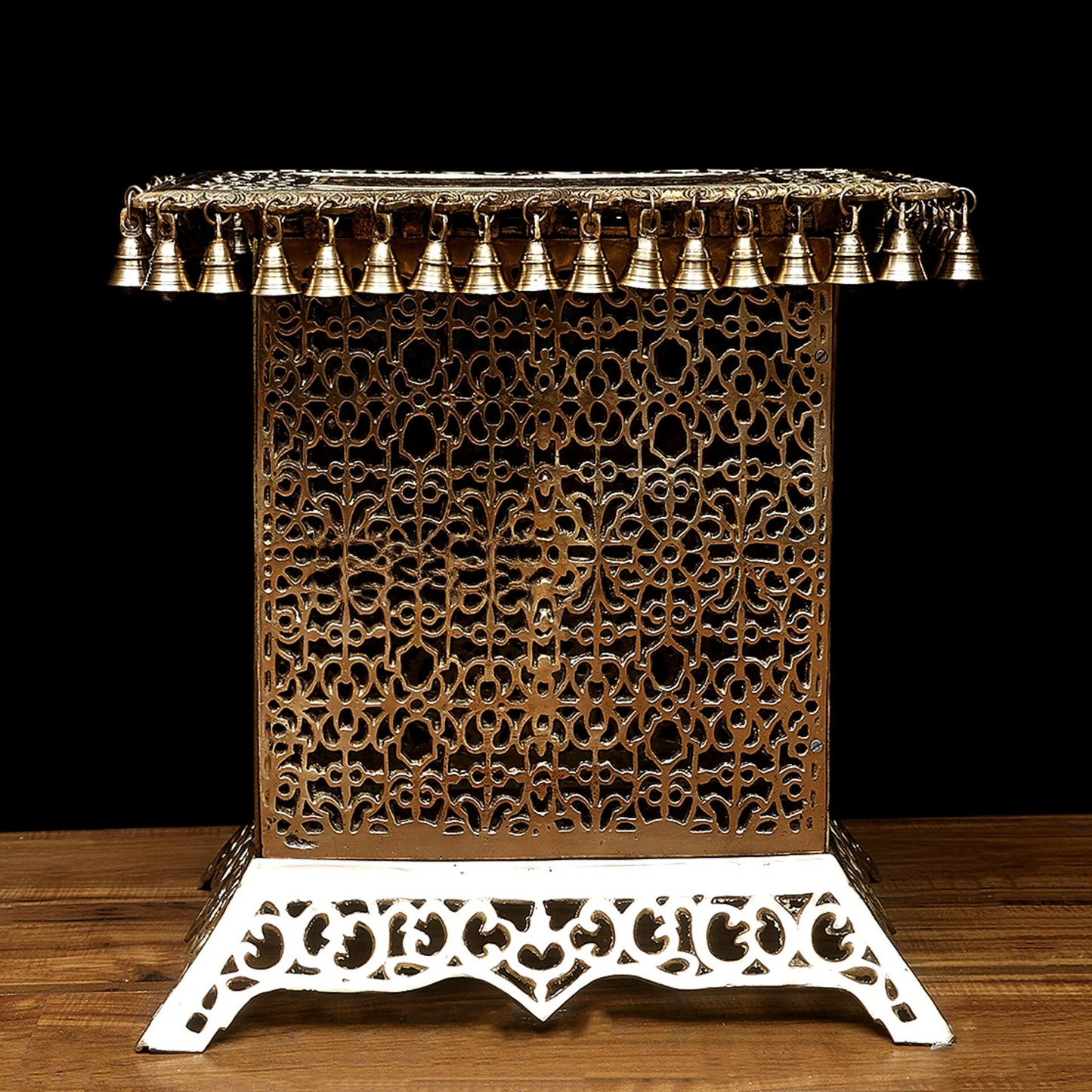 Brassaura® Handcrafted Brass Chowki with Decorative Bells | Pure Superfine Brass Handcrafted Furniture | Brass Stool for Home Temple, Pooja Room | Height 21 Inches | Weight 32 Kgs