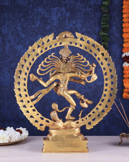 Brassaura™ Handcrafted Fine Brass Lord Shiva Nataraja Statue | Cosmic Dance Idol | Weight 10 Kgs | Height 20.5 Inches
