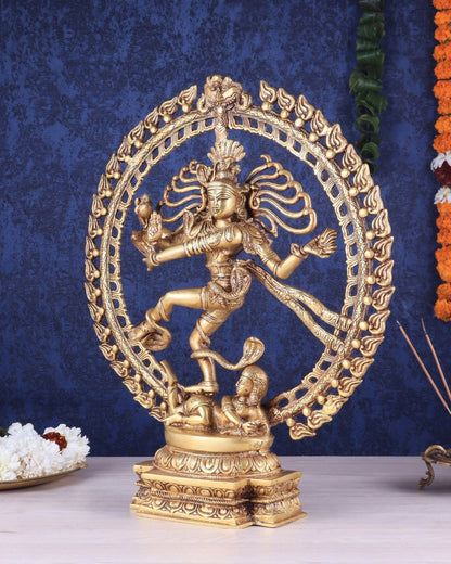 Brassaura™ Handcrafted Fine Brass Lord Shiva Nataraja Statue | Cosmic Dance Idol | Weight 10 Kgs | Height 20.5 Inches