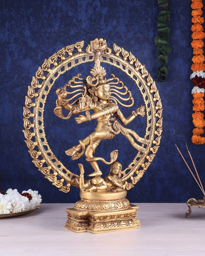 Brassaura™ Handcrafted Fine Brass Lord Shiva Nataraja Statue | Cosmic Dance Idol | Weight 10 Kgs | Height 20.5 Inches