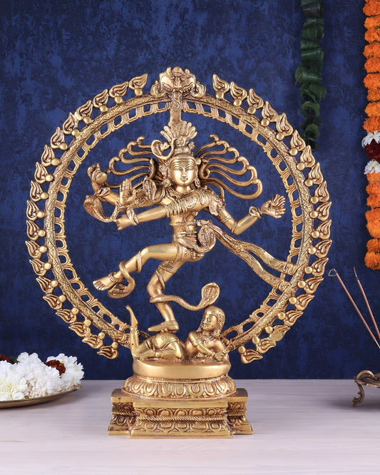 Brassaura® Handcrafted Fine Brass Lord Shiva Nataraja Statue | Cosmic Dance Idol | Height 20.5 Inches