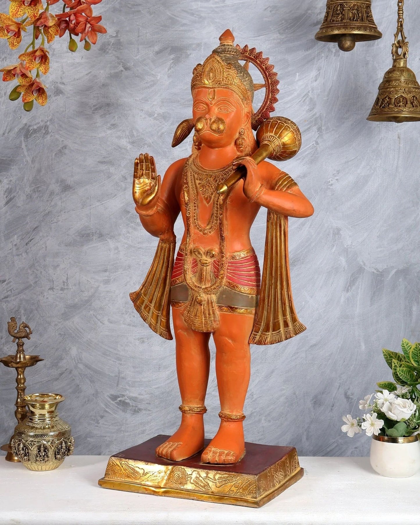 Brassaura® Brass Sankat Mochan Hanuman Ji Standing Statue | Height 35 Inches