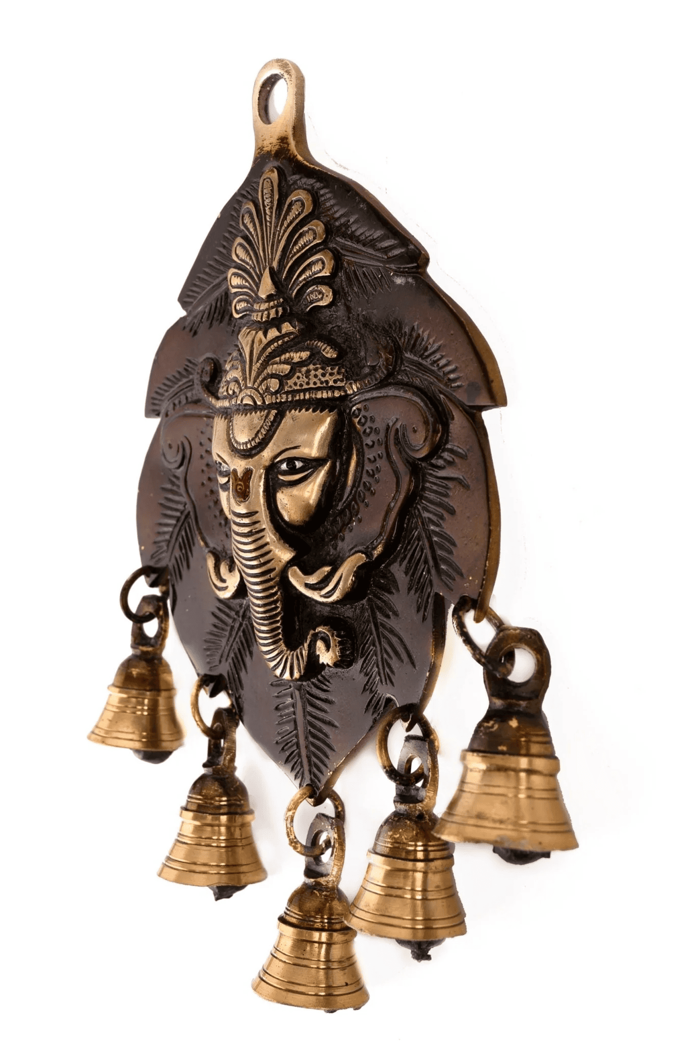 Brassaura® Brass Ganesha Wall Hanging with Rustic Golden Finish | Height 10 Inches