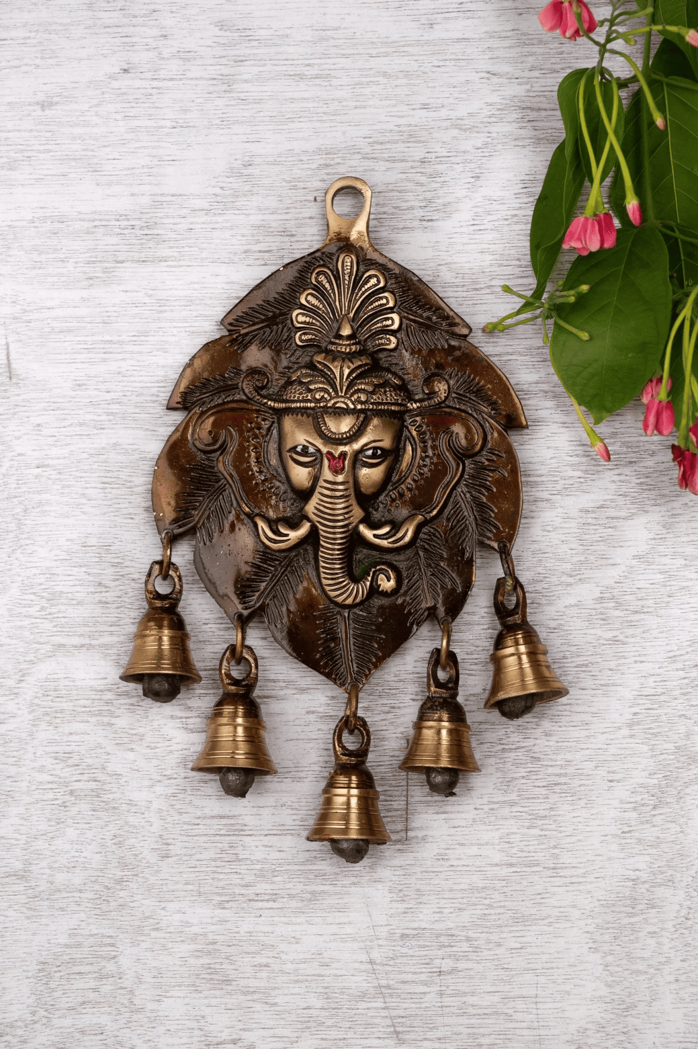 Brassaura® Brass Ganesha Wall Hanging with Rustic Golden Finish | Height 10 Inches