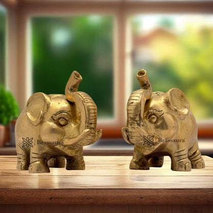 Brass Elephant Idol for Home and Decor Weight 1 Kg Height 9 cm