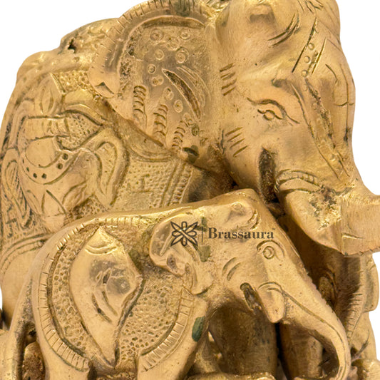 Brassaura® Brass Elephant Idol | Handcrafted Decorative Showpiece | Height 4 Inches & Weight 1.4 Kgs