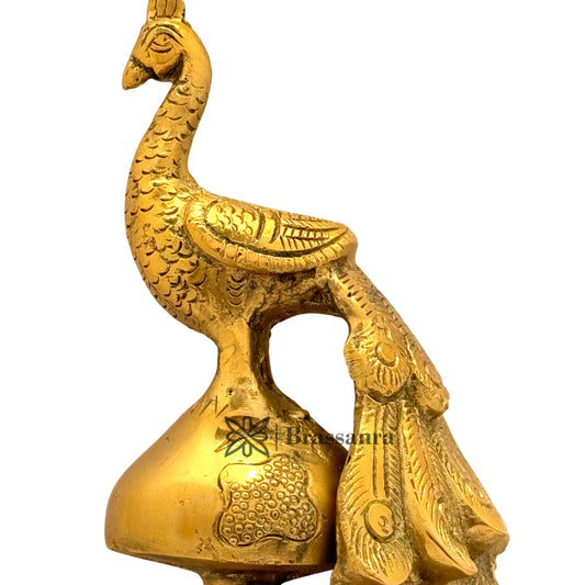 Brassaura® Brass Peacock Statue | Handcrafted Decorative Showpiece | Height 8.7 Inches & Weight 1.5 Kgs