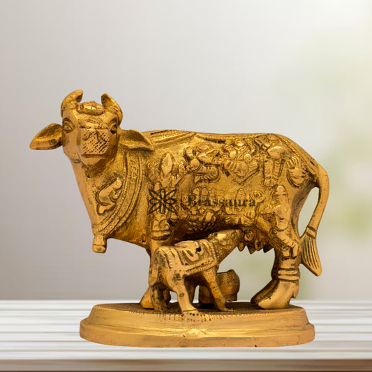 Brass Kaamdhenu Cow Idol for Home and Decor Weight 1 Kg Height 10 cm