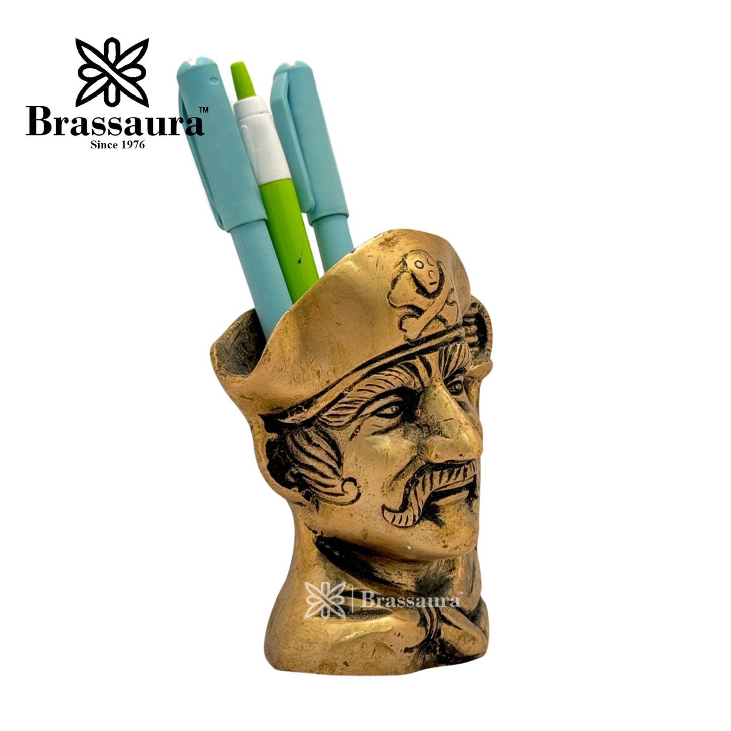 Brass Pirates Pen Holder Idol for Home and Decor Weight .6 Kg Height 10 cm