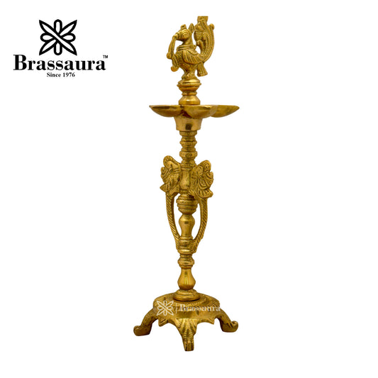 Brassaura® Brass Peacock Diya Statue | Pure Superfine Brass Handcrafted Murti | Brass Statue for Home Temple, Pooja Room | Height 11.8 Inches | Weight 1.2 Kgs