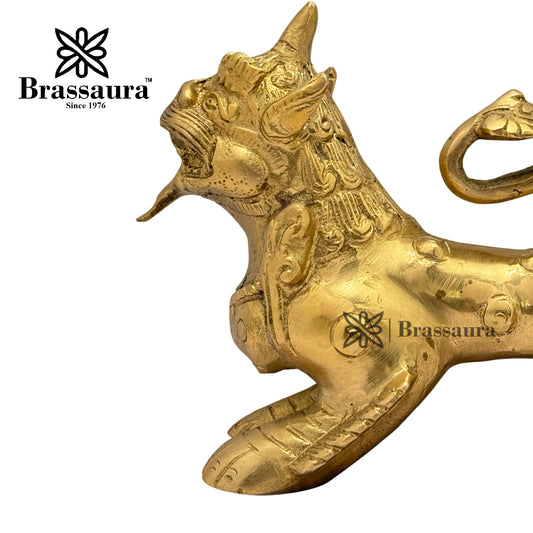 Brassaura® Brass Foo Dogs Pair Idol | Handcrafted Guardian Lion Statues | Height 4.7 Inches & Weight 2 Kgs