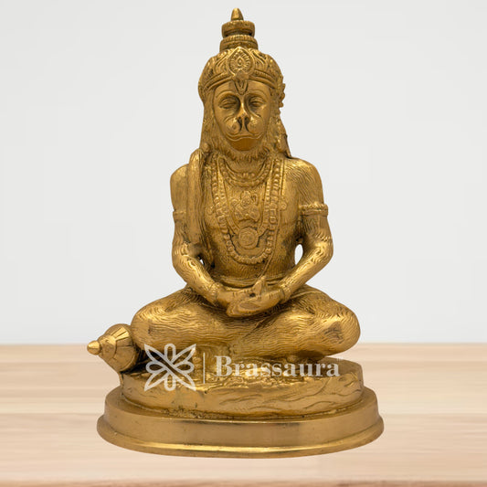 Brass Meditation Hanuman Idol for Home and Decor Weight 1.6 Kg Height 18 cm