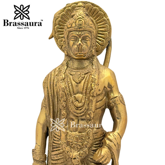 ब्रासौरा™ अति सुंदर पीतल हनुमान मूर्ति – ऊँचाई 10.4 इंच और वज़न 2.4 किग्रा | मंदिर की सजावट