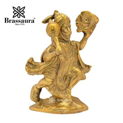 Brass Hanuman with parvat Idol for Home and Decor Weight .6 Kg Height 10 cm