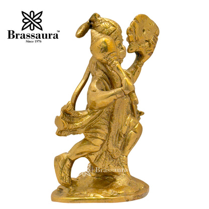 Brass Hanuman with parvat Idol for Home and Decor Weight .6 Kg Height 10 cm