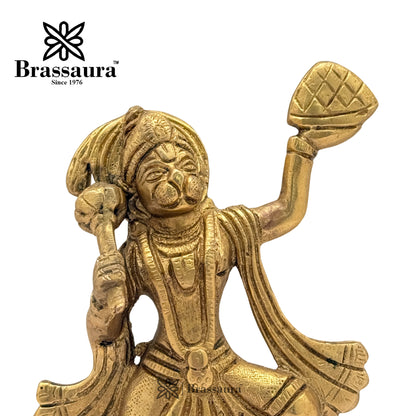 Brass Hanuman with parvat Idol for Home and Decor Weight 1.2 Kg Height 16 cm