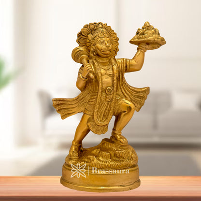 Brass Hanuman with parvat Idol for Home and Decor Weight 2.5 Kg Height 24 cm