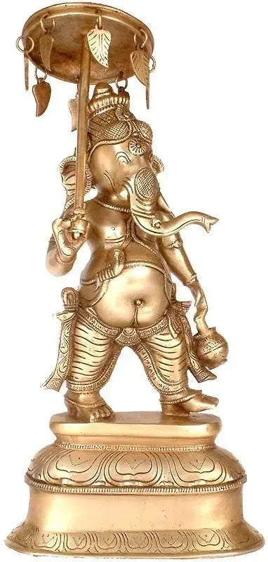 Brassaura® Standing Lord Ganesha with Chhatra | Pure Brass | Height 16 Inches & Weight 4.70 kgs