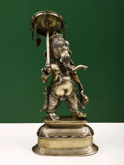 Brassaura™ Standing Ganesha with Parasol | Height 15 Inches & Weight 4.70 kgs
