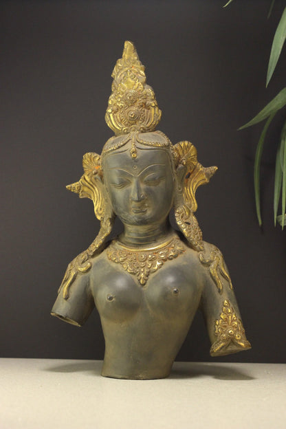 Brassaura® Brass Tara Bust Statue with Rustic Black & Gold Finish | Height 14 Inches & Weight 4.3 Kgs