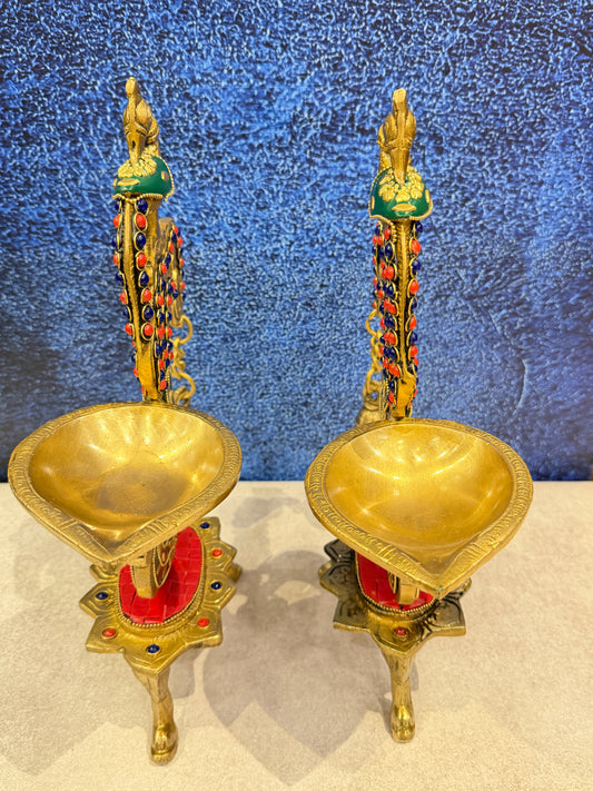 Brassaura® Brass Peacock Diya Set | Height 8 Inches