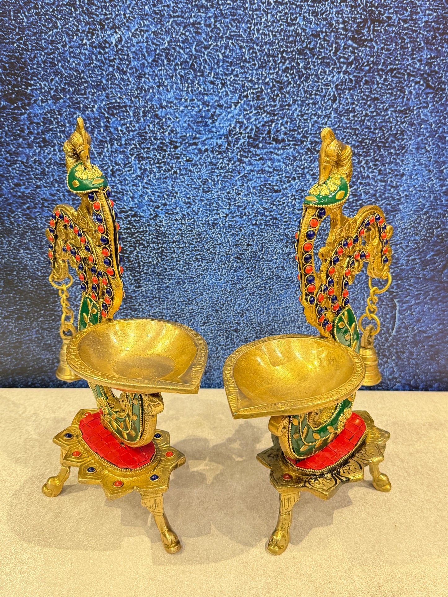 Brassaura® Brass Peacock Diya Set | Height 8 Inches