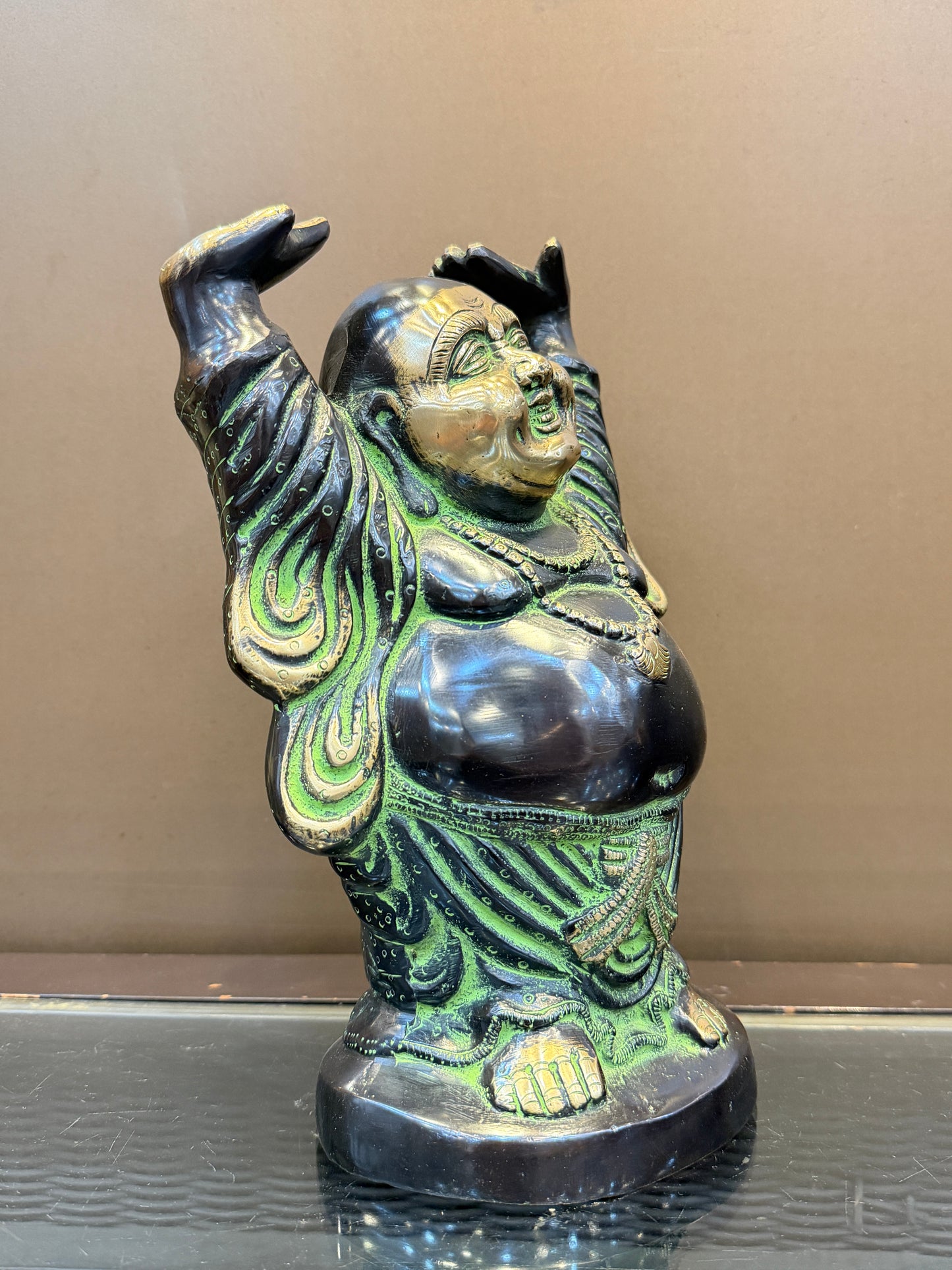 Brassaura® Brass Standing Laughing Buddha Statue | Height 12 Inches