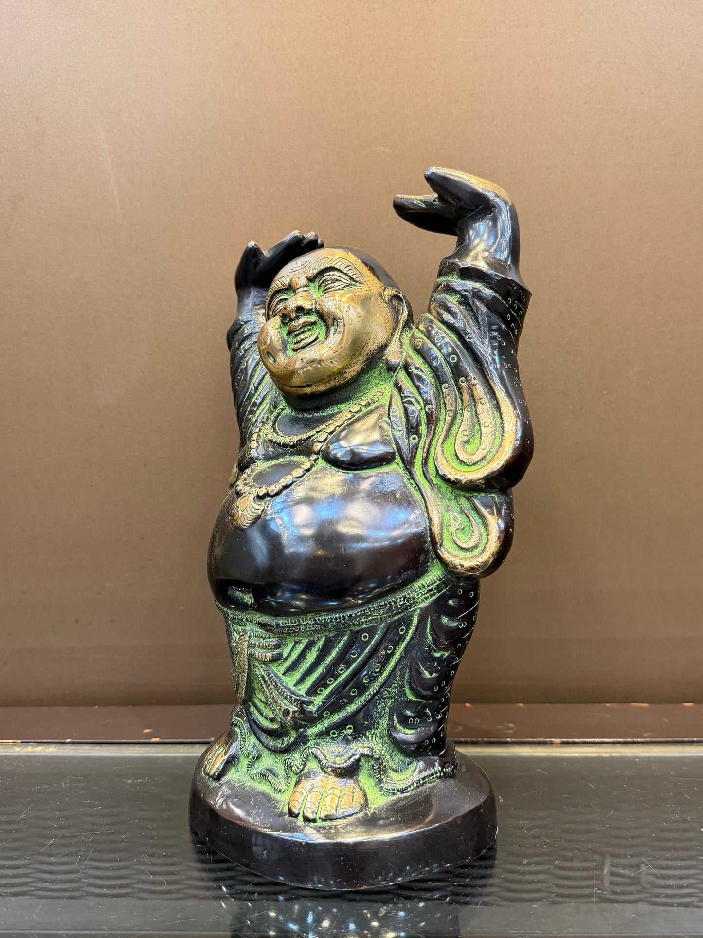Brassaura® Brass Standing Laughing Buddha Statue | Height 12 Inches