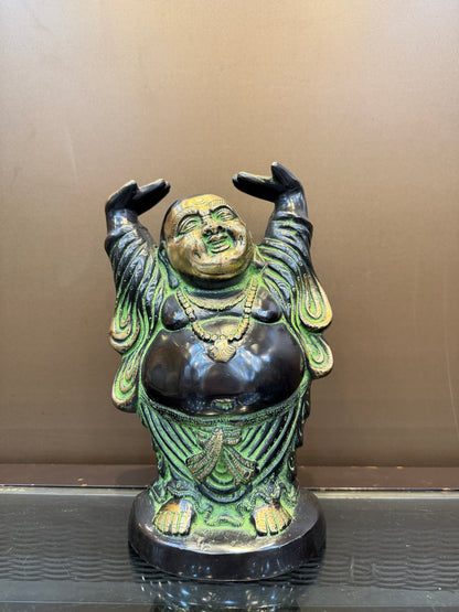 Brassaura® Brass Standing Laughing Buddha Statue | Height 12 Inches