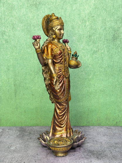 Brassaura™ Artistic Resin Laxmi Idol – Height 9.8 Inches & Weight 0.675 Kgs | Home & Puja Décor