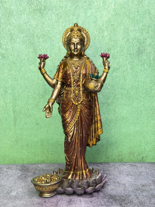 Brassaura™ Artistic Resin Laxmi Idol – Height 9.8 Inches & Weight 0.675 Kgs | Home & Puja Décor