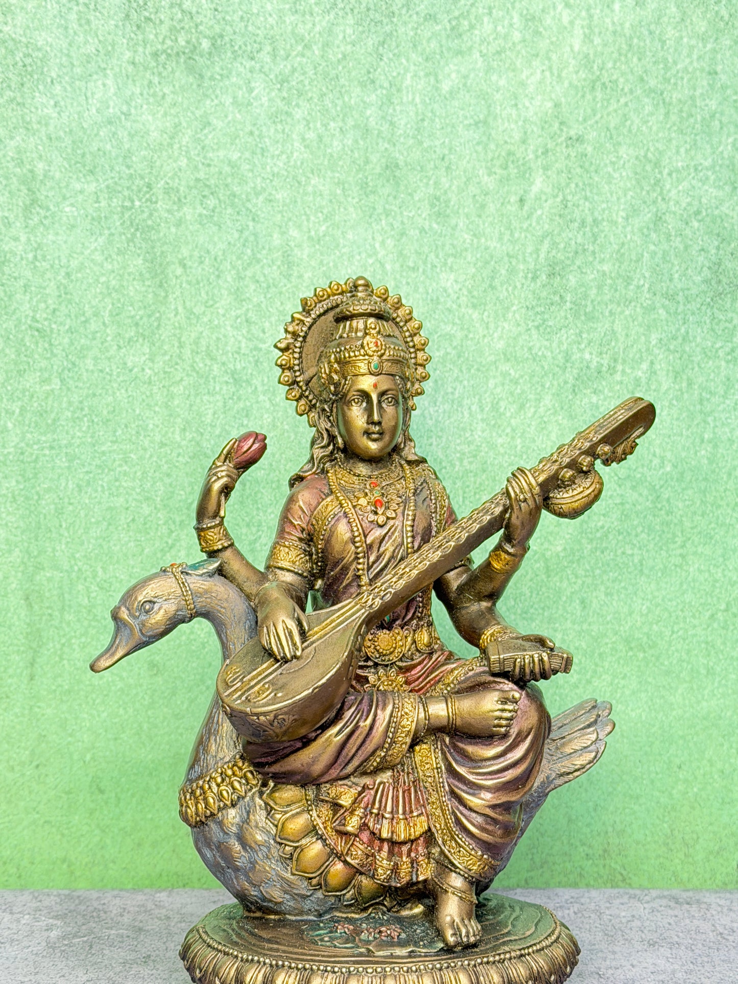 Brassaura™ Resin Saraswati Idol – Height 8 Inches & Weight 1 Kg | Elegant Home & Temple Décor