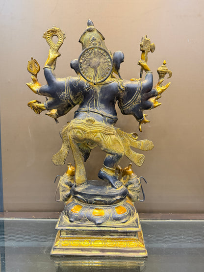 Brassaura® Brass Dancing Ganesha 10 Hands Statue | Height 26 Inches