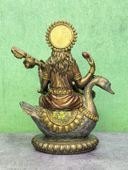 Brassaura™ Resin Saraswati Idol – Height 8 Inches & Weight 1 Kg | Elegant Home & Temple Décor