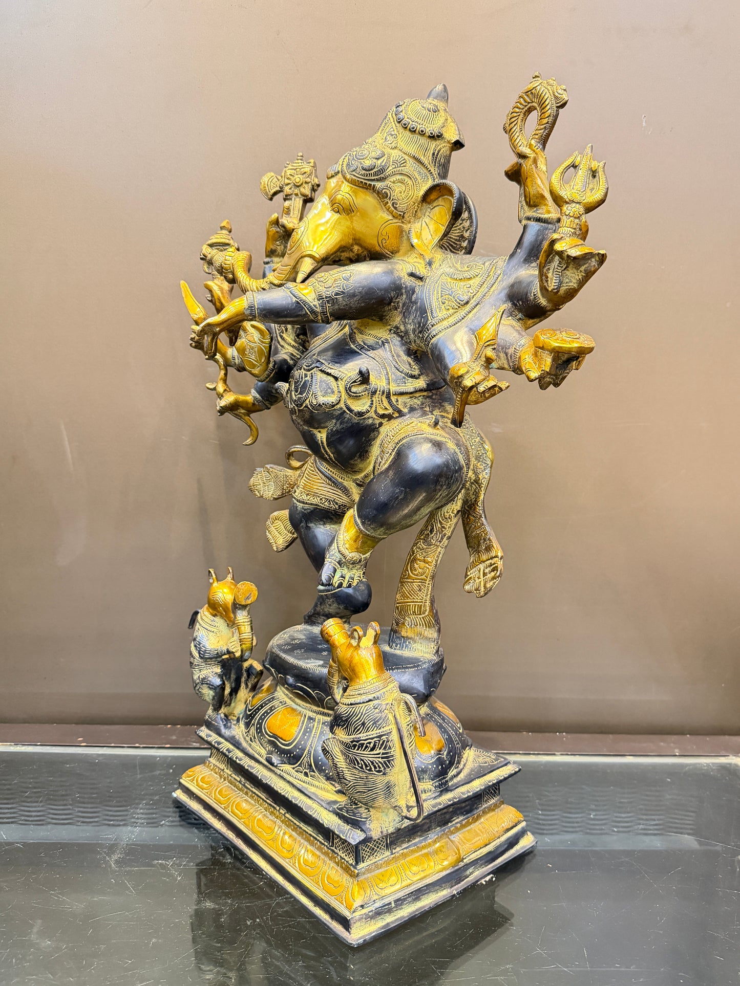 Brassaura® Brass Dancing Ganesha 10 Hands Statue | Height 26 Inches
