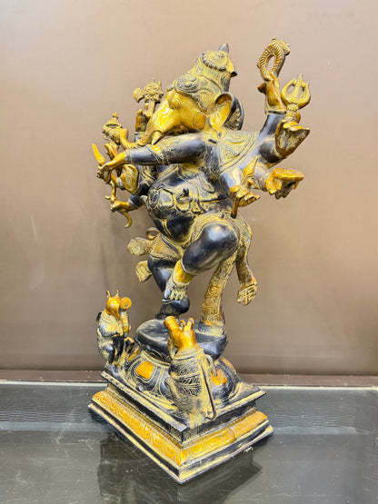 Brassaura® Brass Dancing Ganesha 10 Hands Statue | Height 26 Inches